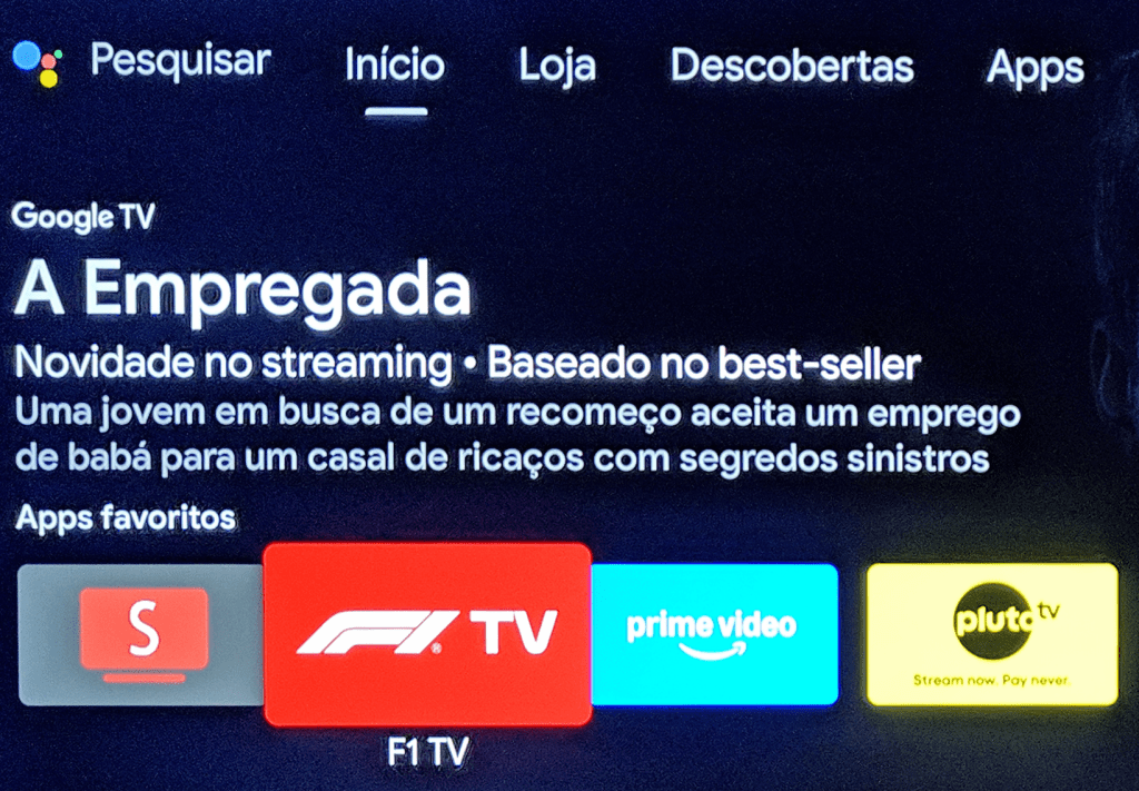 Aspecto da tela inicial da Android TV com F1 TV Pro instalado